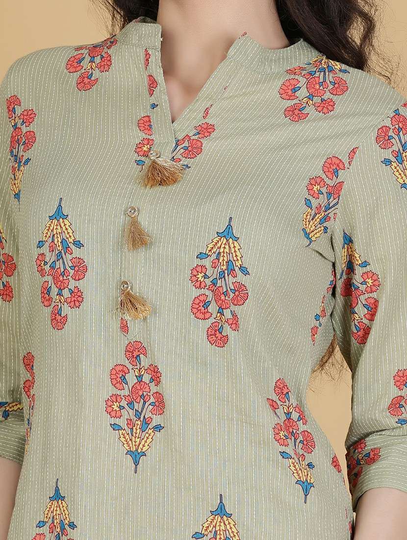 women floral printed three quarter sleeve straight kurta - 21941281 -  Standard Image - 5