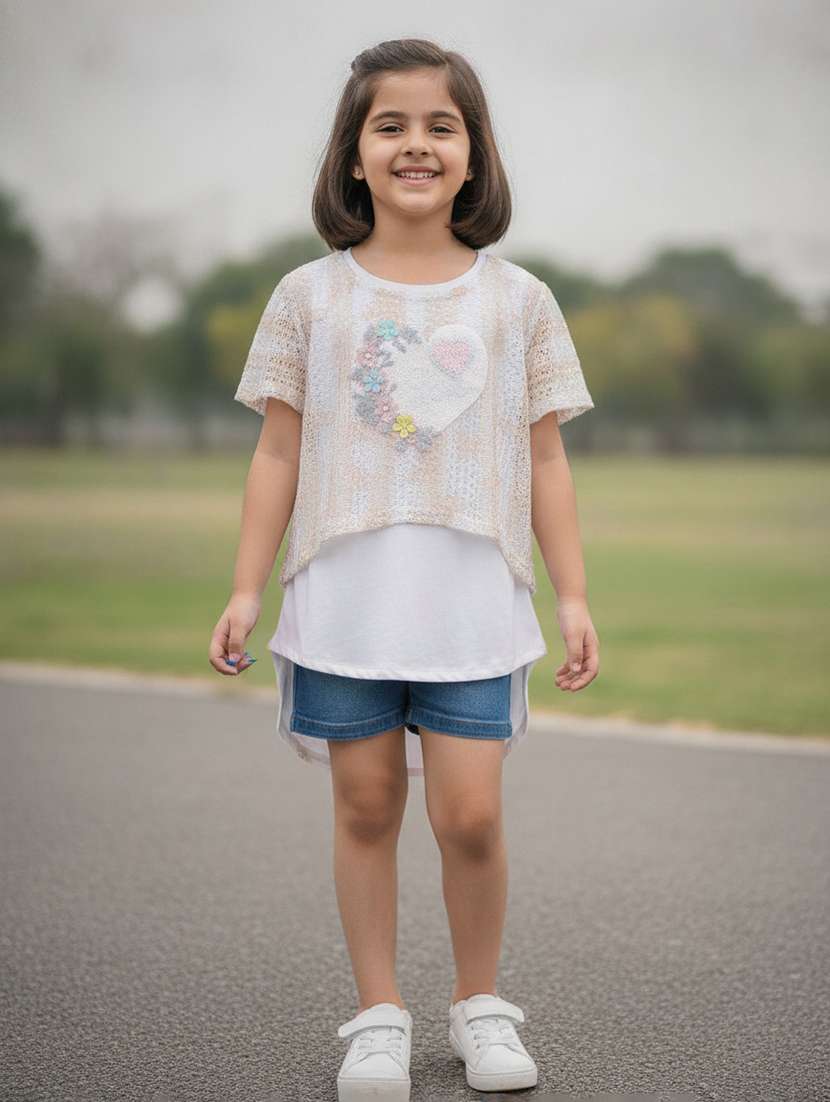 girls self design short sleeve top