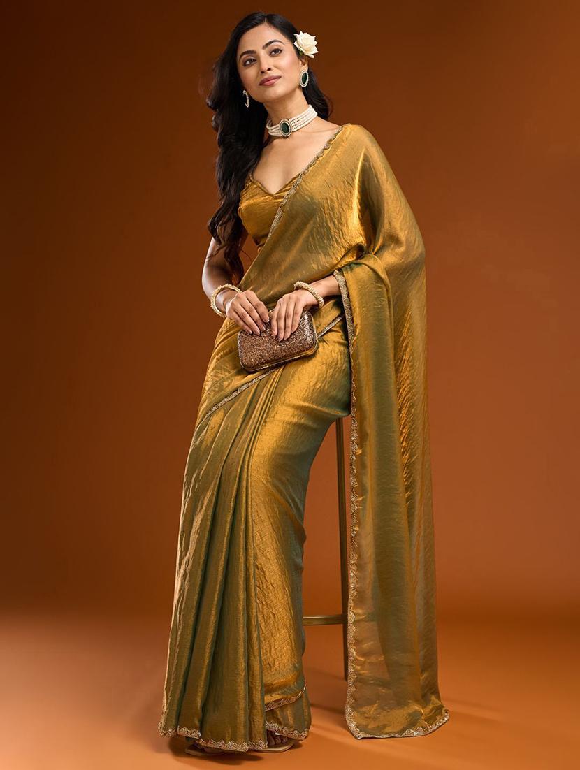 women solid with bordered embellished saree with blouse - 21941338 -  Zoom Image - 0