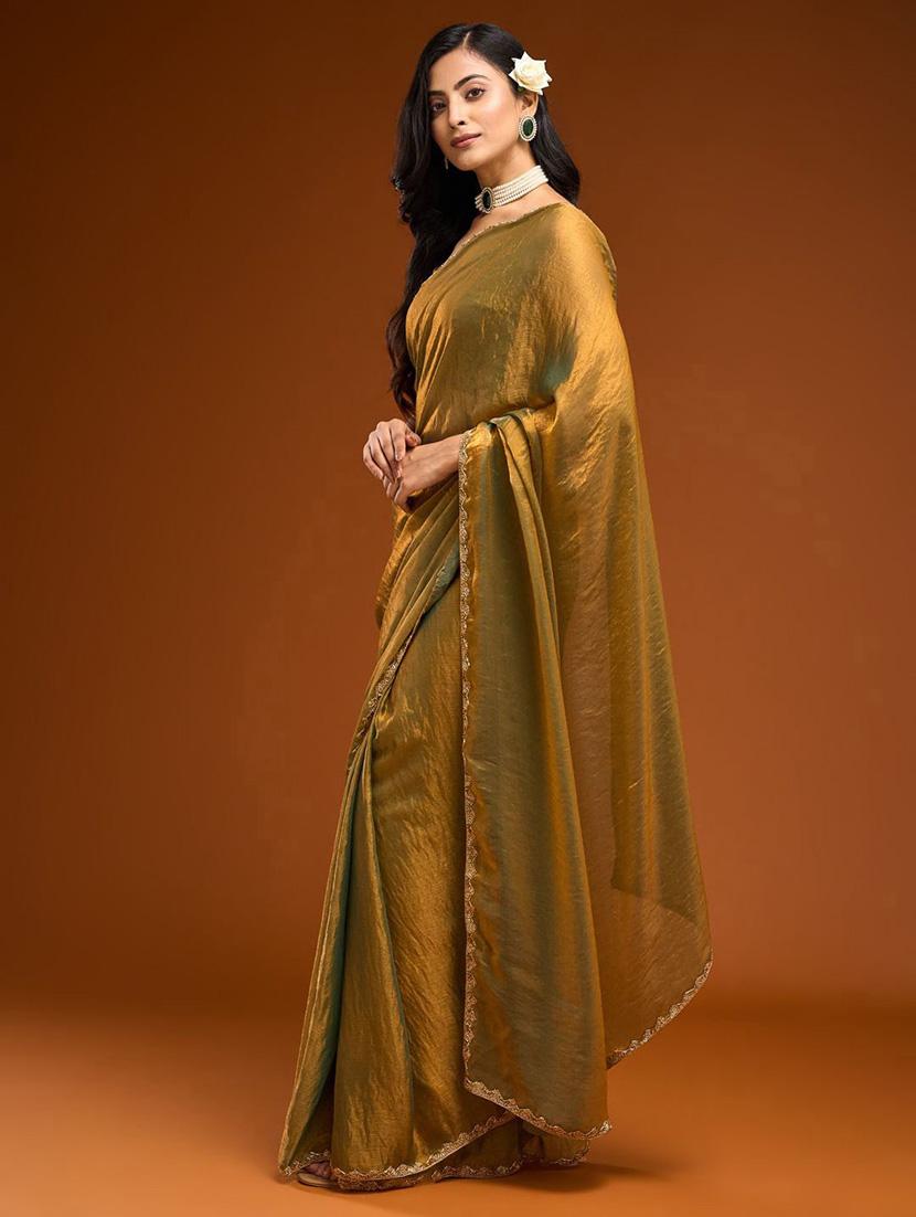 women solid with bordered embellished saree with blouse - 21941338 - Standard Image - 3