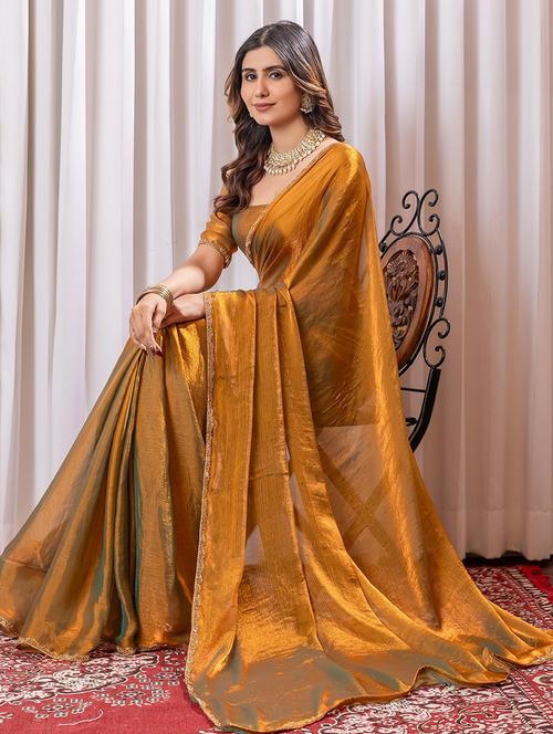 women solid with bordered embellished saree with blouse - 21941340 -  Standard Image - 0