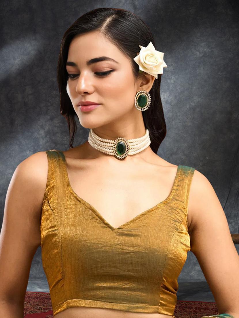 women solid with bordered embellished saree with blouse - 21941341 - Standard Image - 5