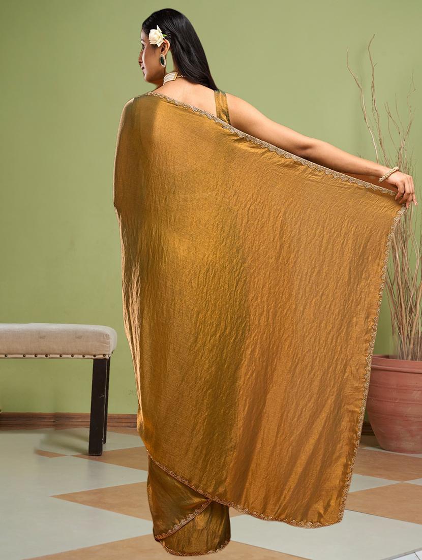 women solid with bordered embellished saree with blouse - 21941344 - Standard Image - 3