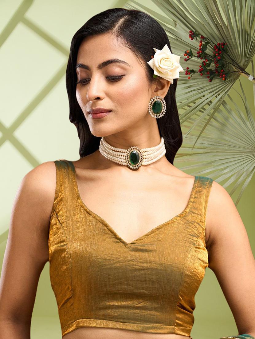 women solid with bordered embellished saree with blouse - 21941345 - Standard Image - 5