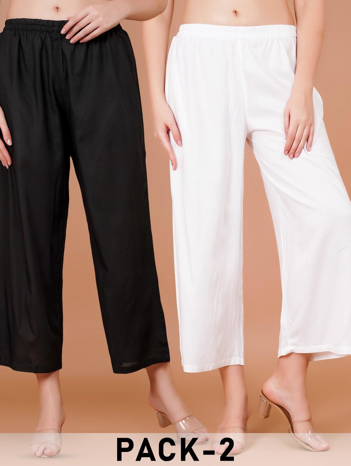 women pack of 2 solid straight palazzo