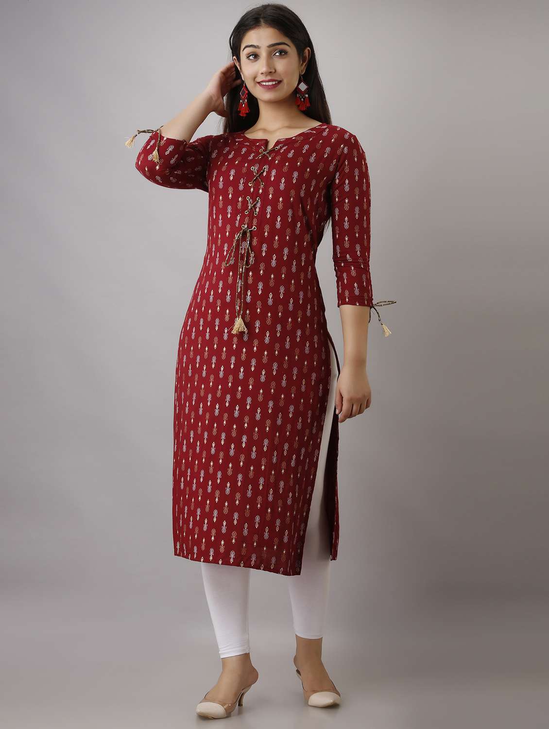women three quarter sleeve straight kurta - 21941360 -  Zoom Image - 0