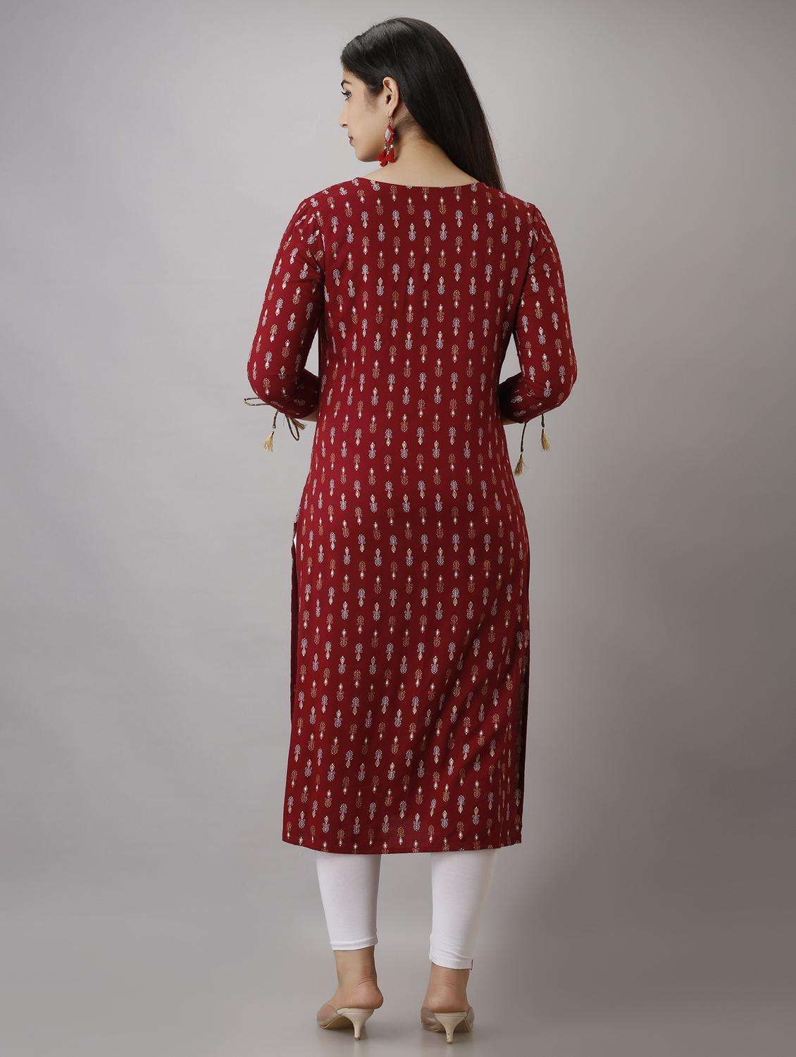 women three quarter sleeve straight kurta - 21941360 -  Standard Image - 3