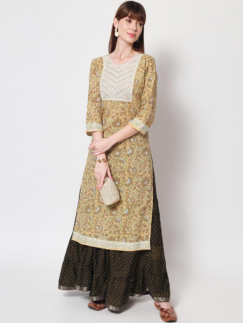 women three quarter sleeve straight kurta