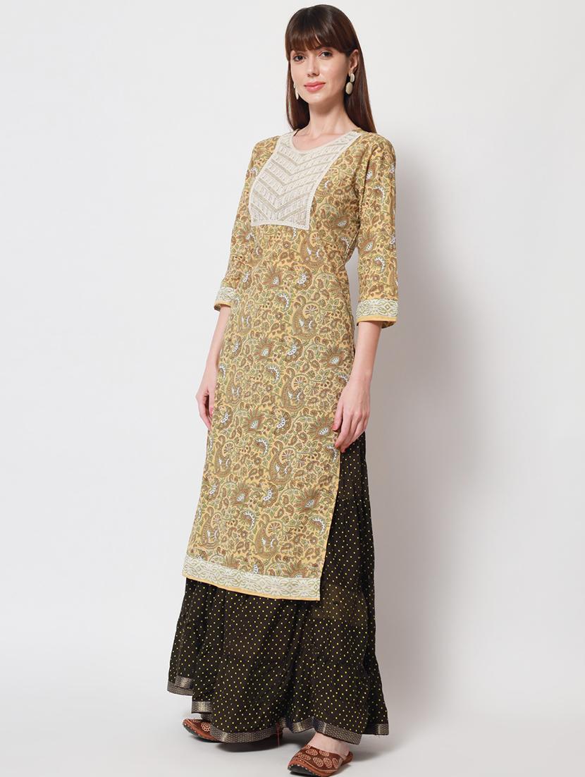 women three quarter sleeve straight kurta - 21941363 - Standard Image - 3