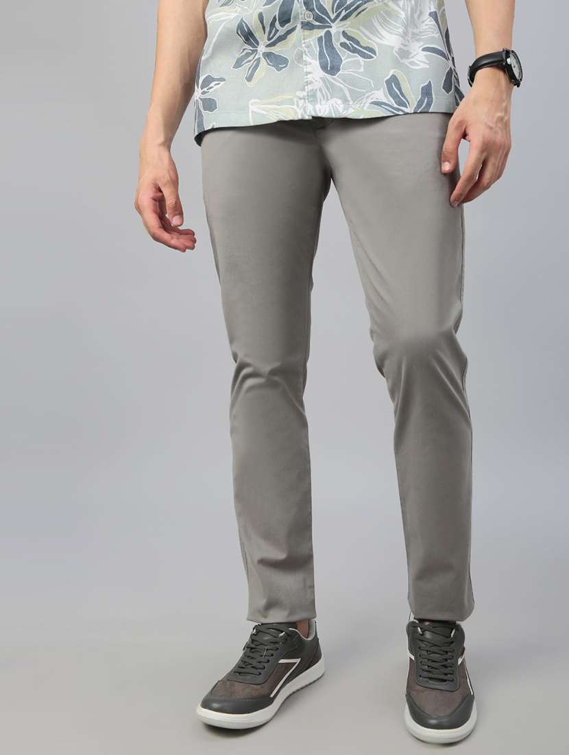 men solid mid rise flat front casual chinos 