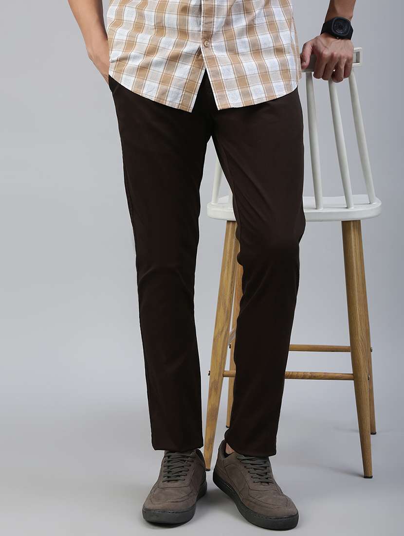 men solid mid rise flat front casual chinos 
