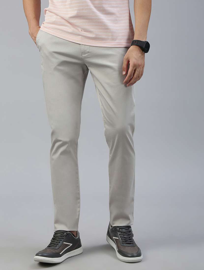 men solid mid rise flat front casual chinos 
