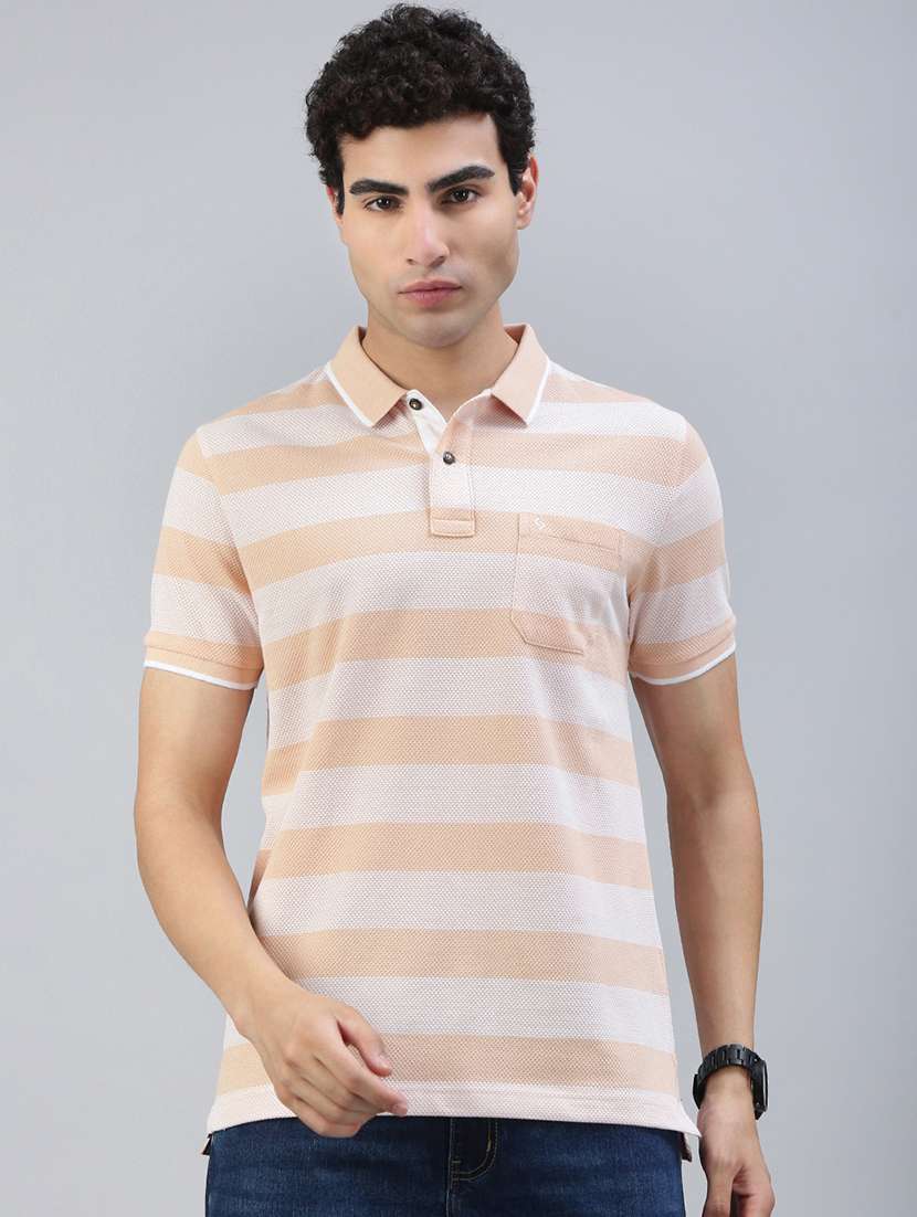 men striped short sleeve regular fit polo t-shirt
