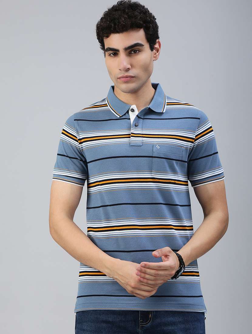 men striped short sleeve regular fit polo t-shirt - 21941384 - Zoom Image - 0