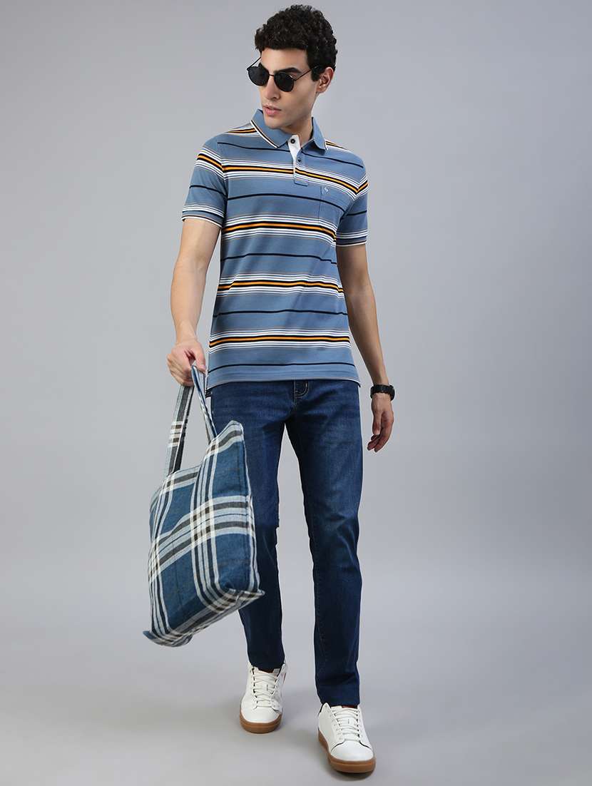 men striped short sleeve regular fit polo t-shirt - 21941384 - Standard Image - 3