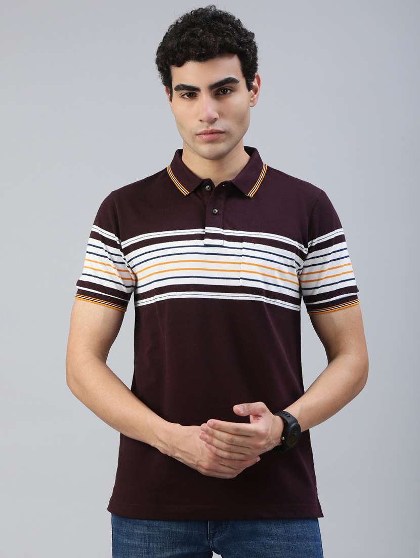 men striped short sleeve regular fit polo t-shirt