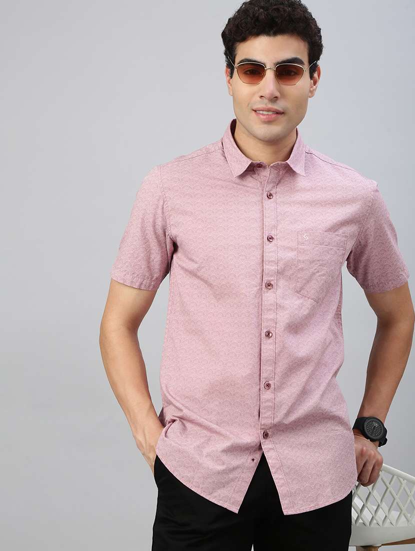 men printed short sleeve regular fit casual shirt