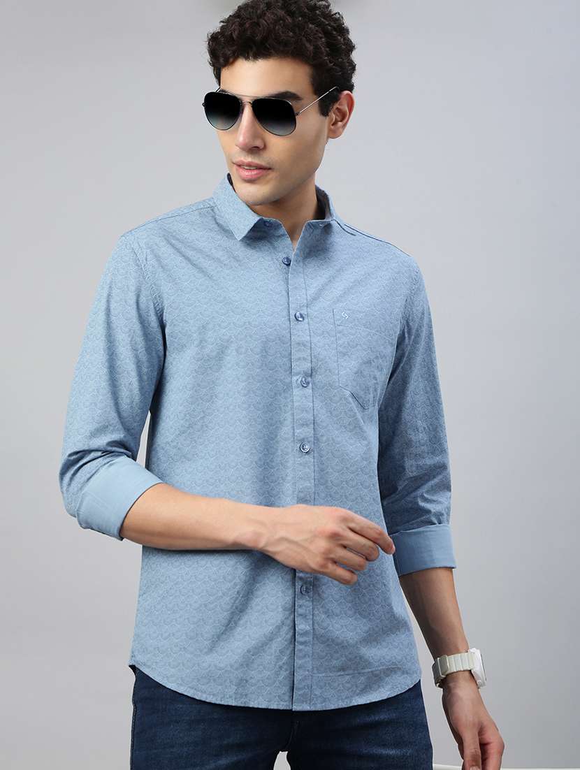 men printed long sleeve regular fit casual shirt