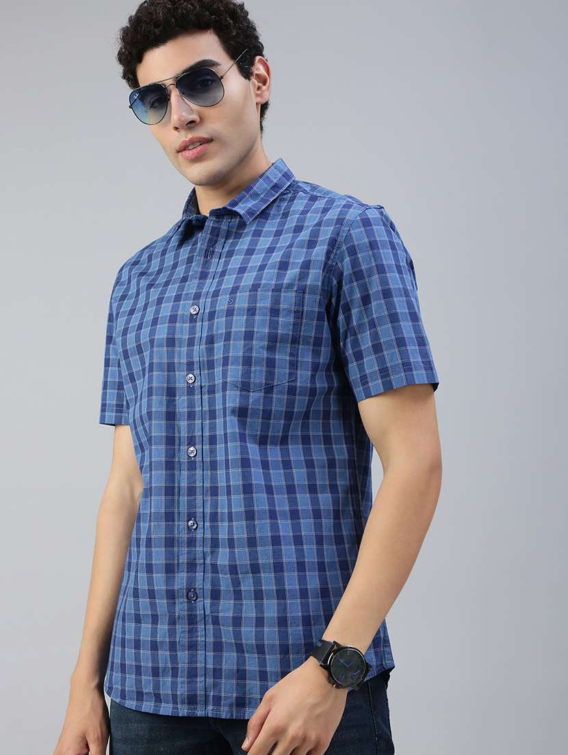 men checkered short sleeve regular fit casual shirt