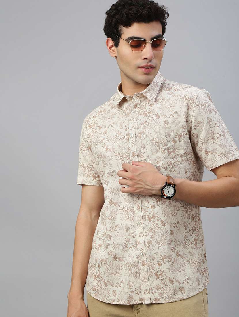 men printed short sleeve regular fit casual shirt