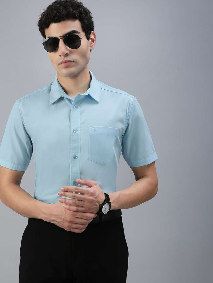 men solid short sleeve slim fit formal shirt