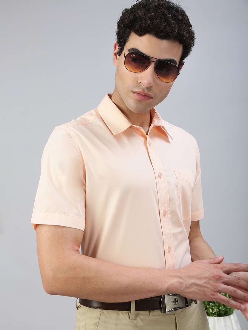 men solid short sleeve slim fit formal shirt