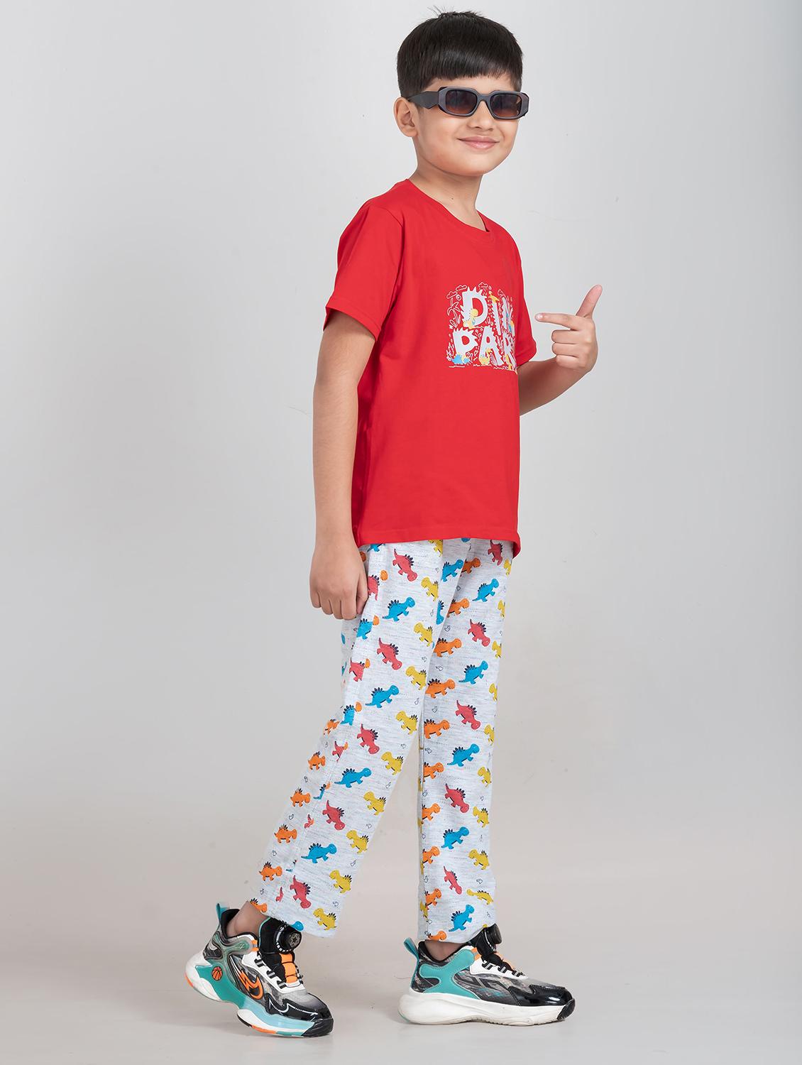 boys printed round neck pyjama set nightwear