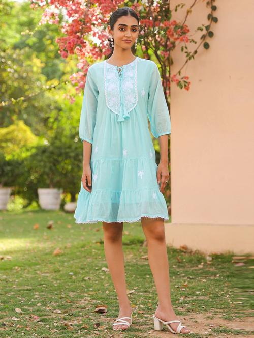 women three quarter sleeve tiered ethnic dress - 21941514 - Standard Image - 0