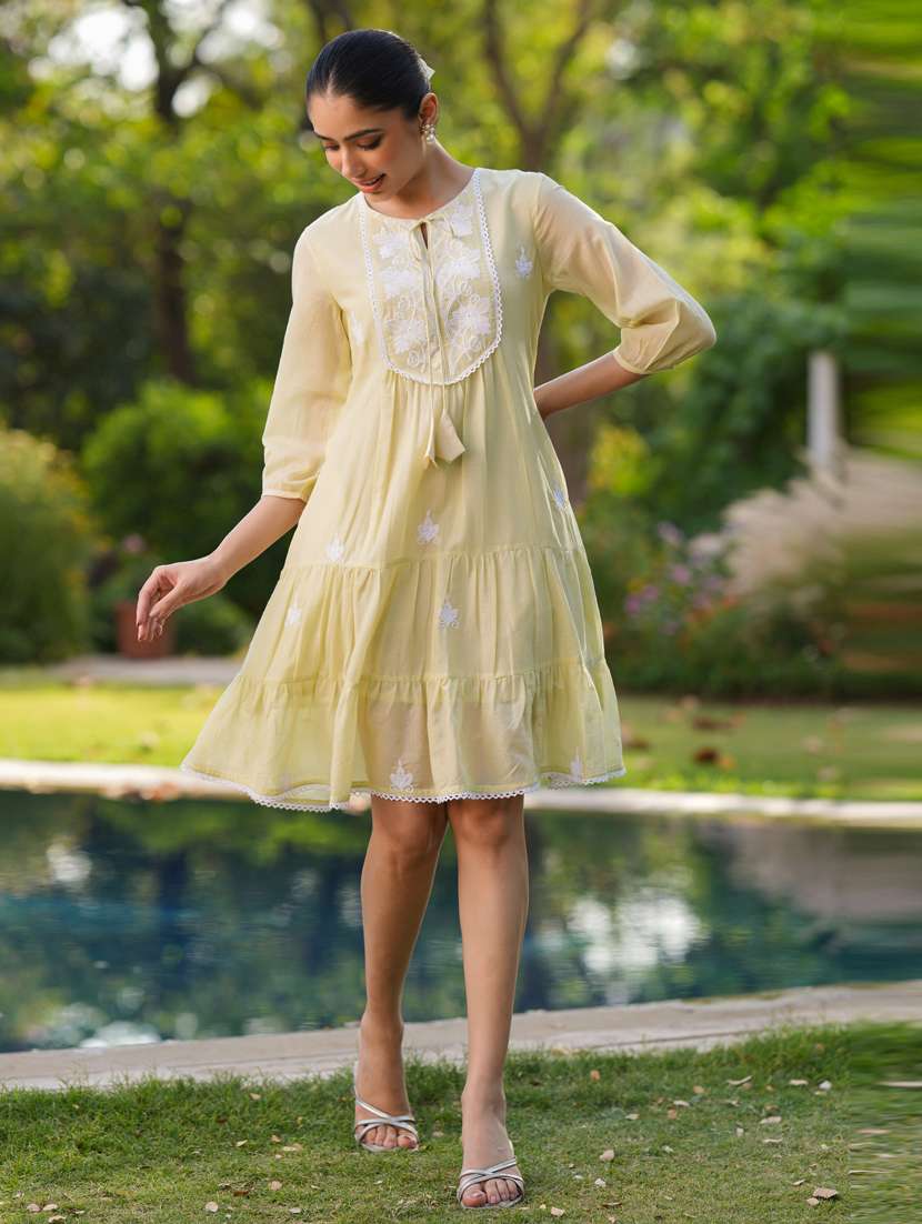 women three quarter sleeve tiered ethnic dress - 21941515 - Standard Image - 3