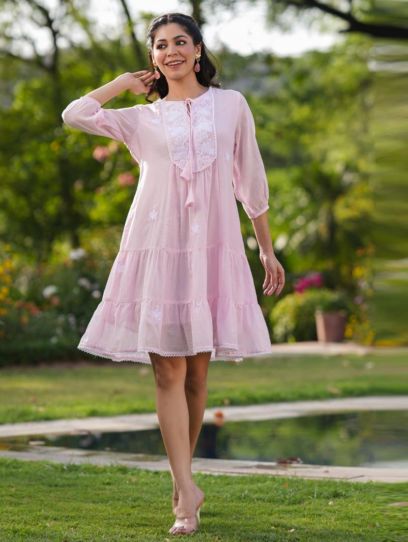 women three quarter sleeve tiered ethnic dress - 21941516 -  Zoom Image - 0