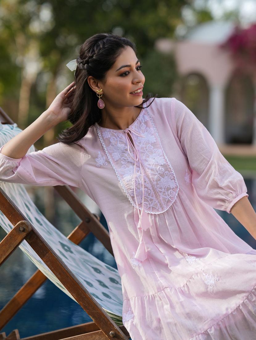 women three quarter sleeve tiered ethnic dress - 21941516 - Standard Image - 5