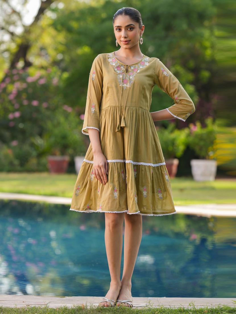 women three quarter sleeve tiered ethnic dress - 21941518 - Zoom Image - 0
