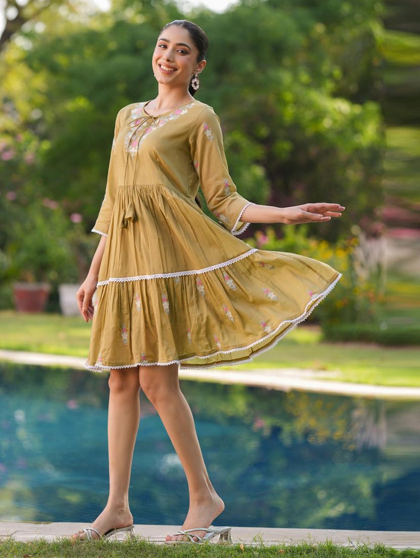 women three quarter sleeve tiered ethnic dress - 21941518 - Standard Image - 3
