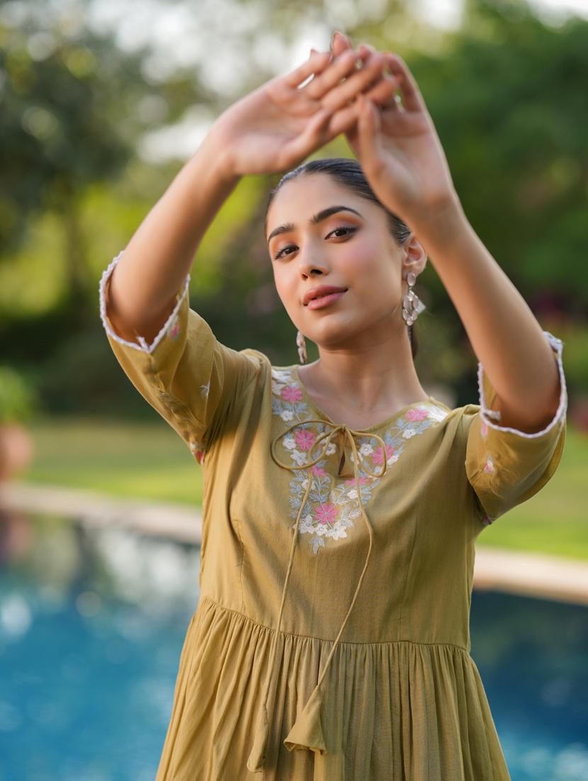 women three quarter sleeve tiered ethnic dress - 21941518 - Standard Image - 5