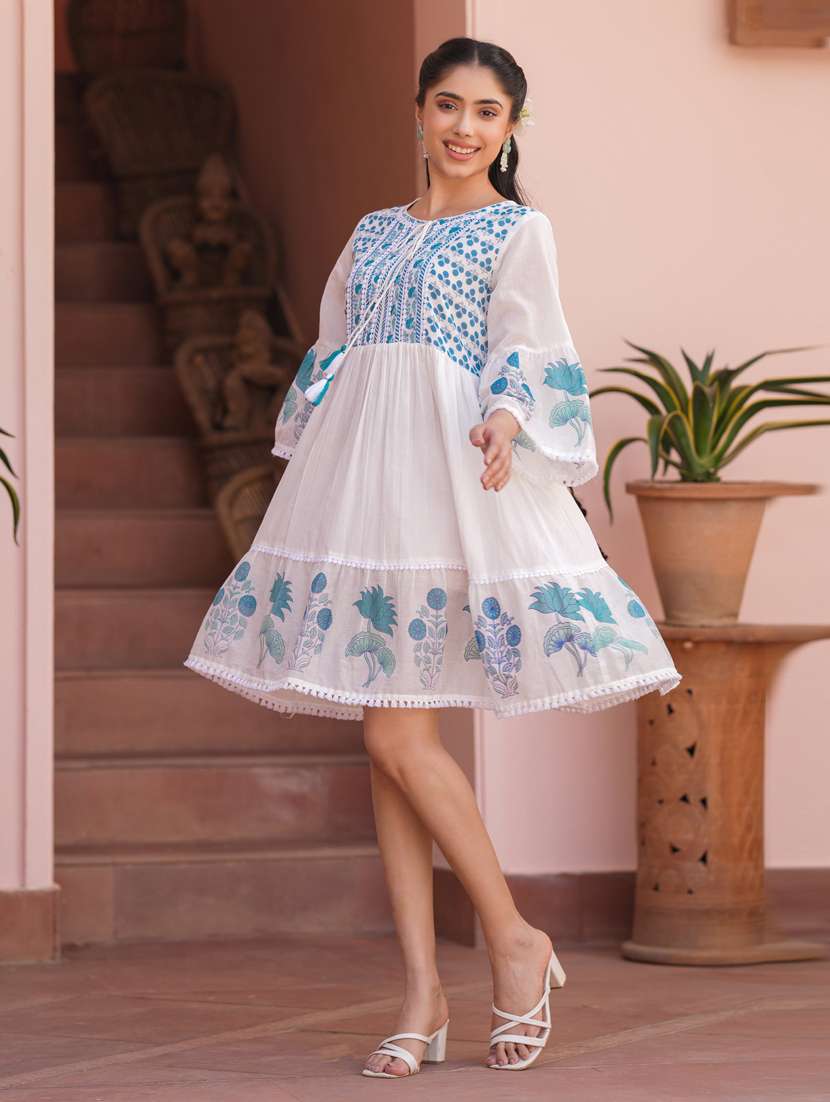 women three quarter sleeve tiered ethnic dress - 21941521 - Standard Image - 3