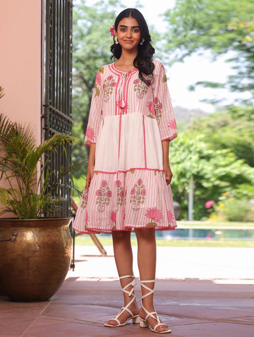 women three quarter sleeve tiered ethnic dress