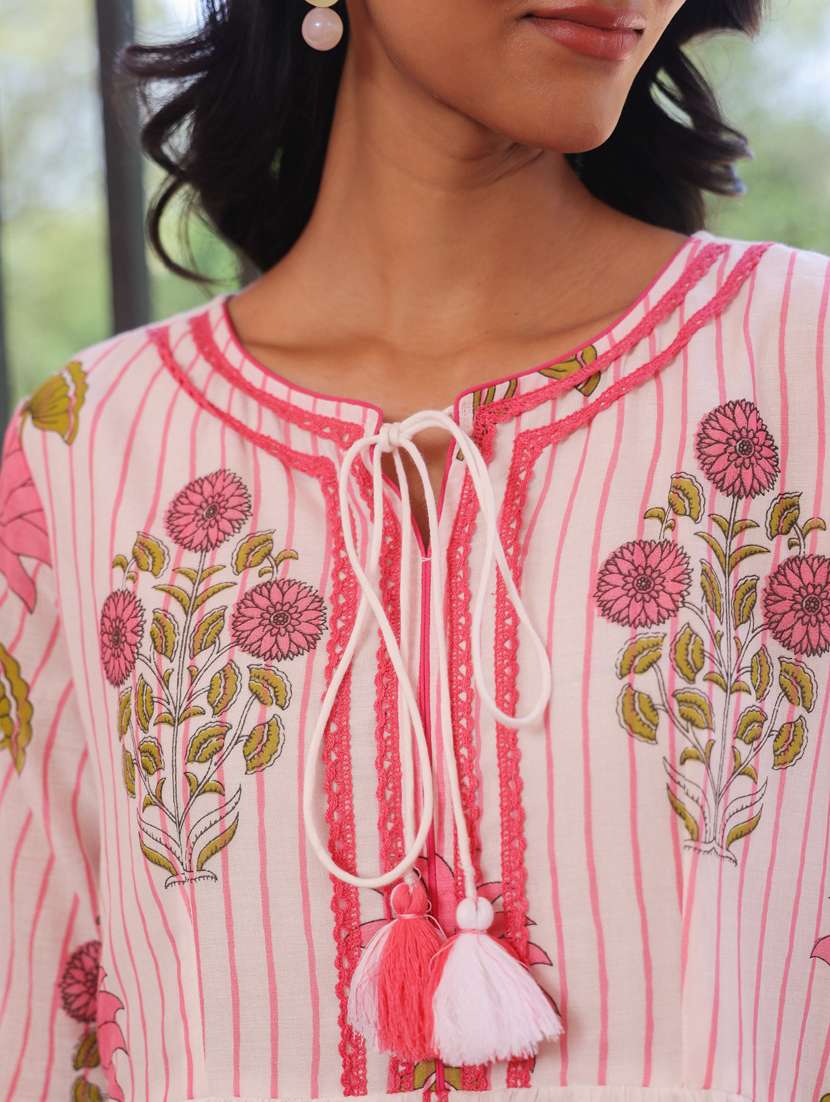 women three quarter sleeve tiered ethnic dress - 21941523 - Standard Image - 5