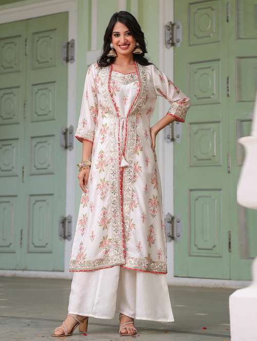 women off white three quarter sleeve fusion set - 21941536 - Standard Image - 0
