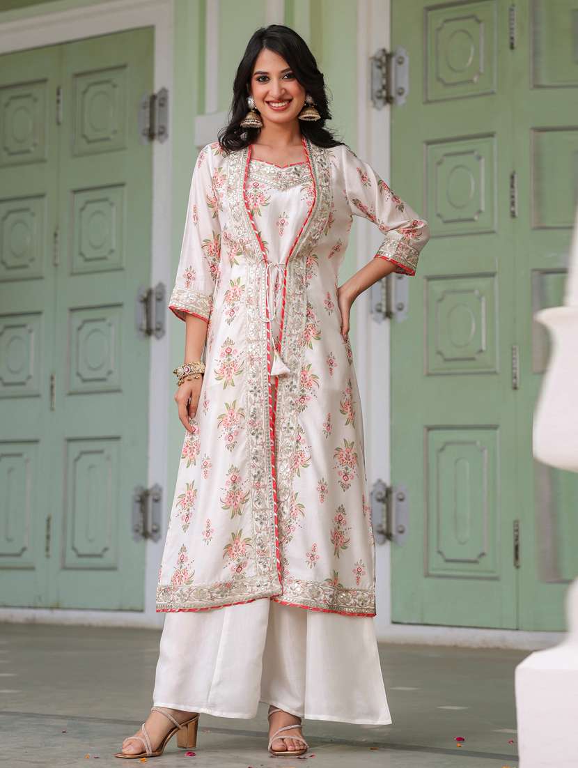 women off white three quarter sleeve fusion set - 21941536 - Zoom Image - 0