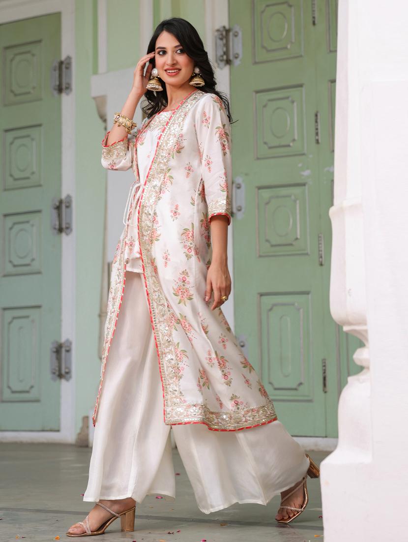women off white three quarter sleeve fusion set - 21941536 - Standard Image - 3