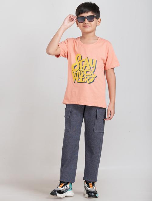 boys peach printed t-shirt & cargo full length set - 21941574 -  Standard Image - 0