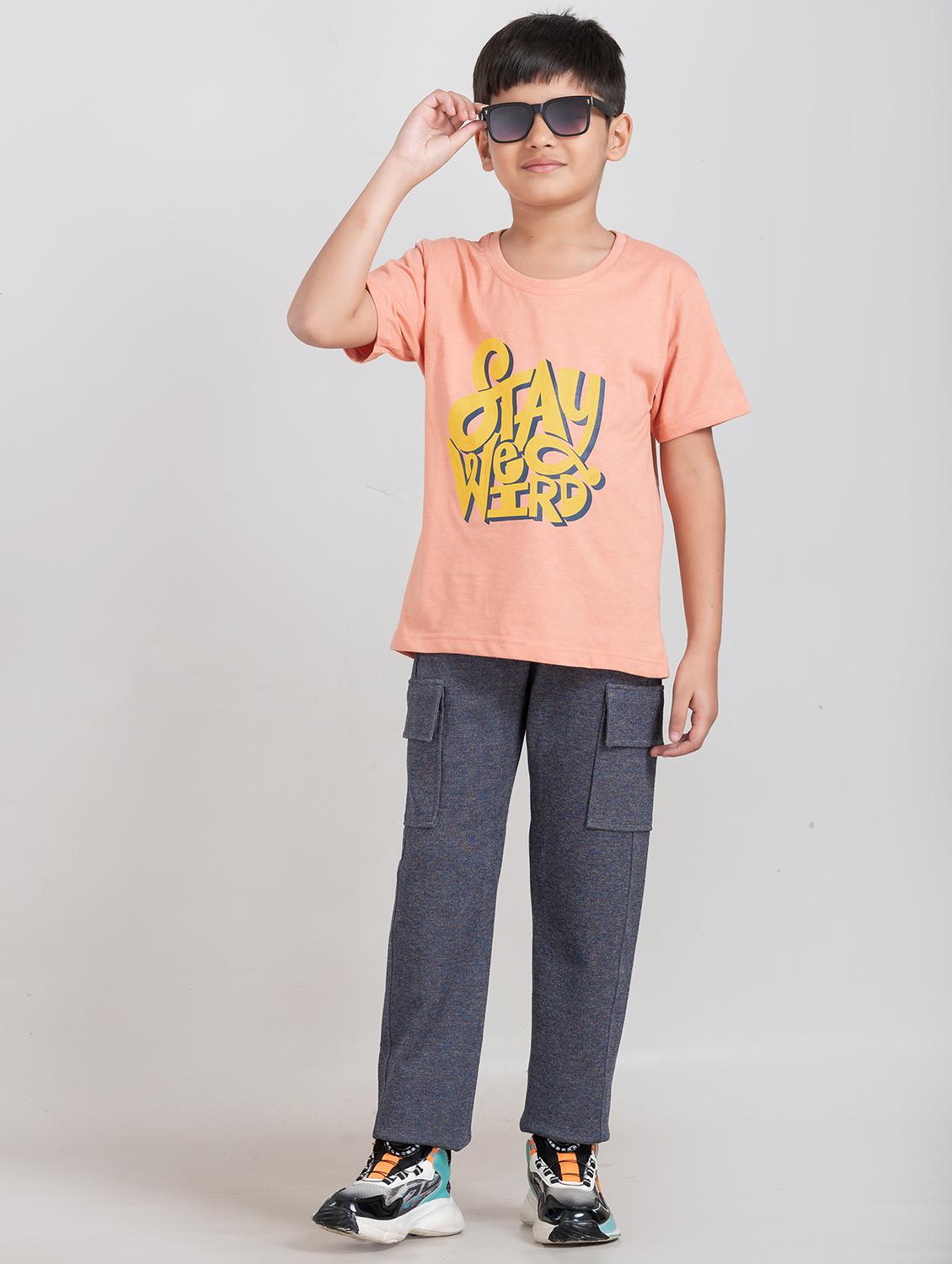 boys peach printed t-shirt & cargo full length set - 21941574 -  Zoom Image - 0