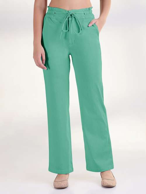 women solid high rise straight trouser - 21941655 - Standard Image - 0