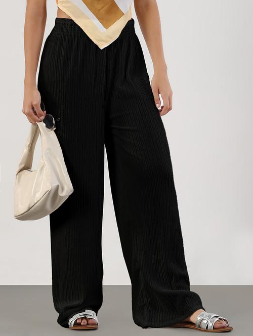 women solid high rise wide leg trouser - 21941656 -  Standard Image - 0