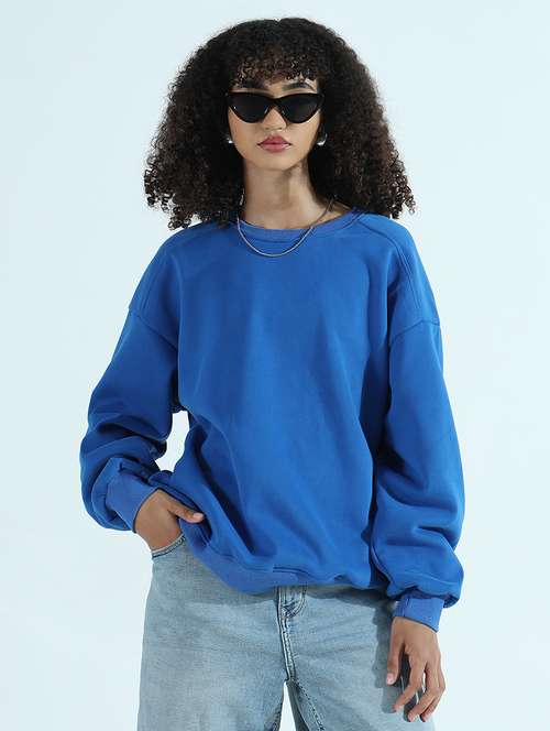 women solid long sleeve relaxed fit sweatshirt - 21941663 -  Standard Image - 0