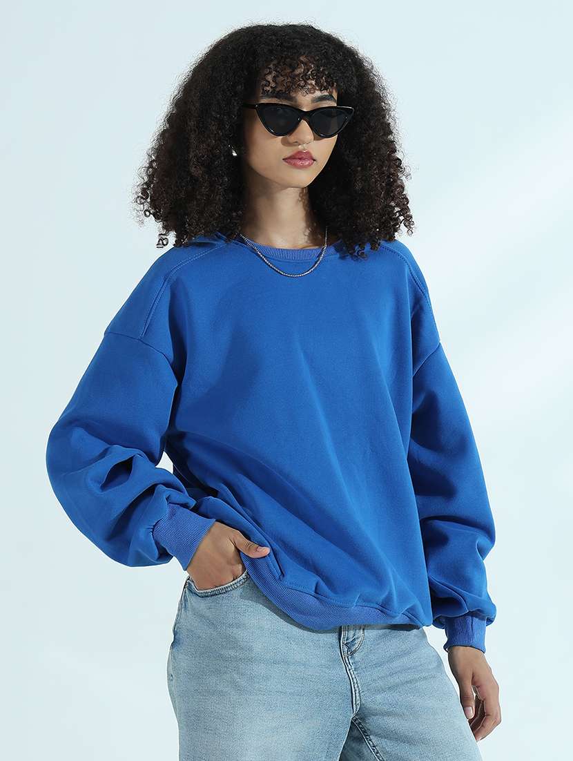 women solid long sleeve relaxed fit sweatshirt - 21941663 -  Standard Image - 3