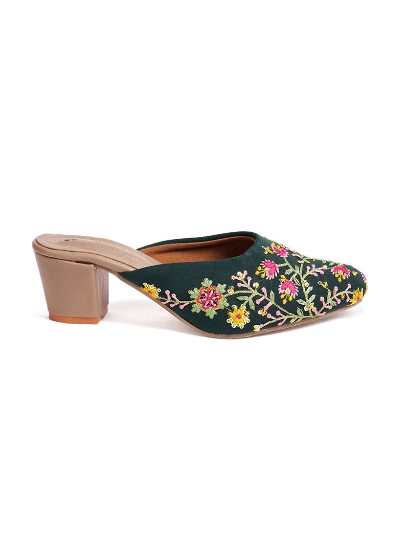 women bottle green embroidered slip on mule - 21941681 - Standard Image - 3