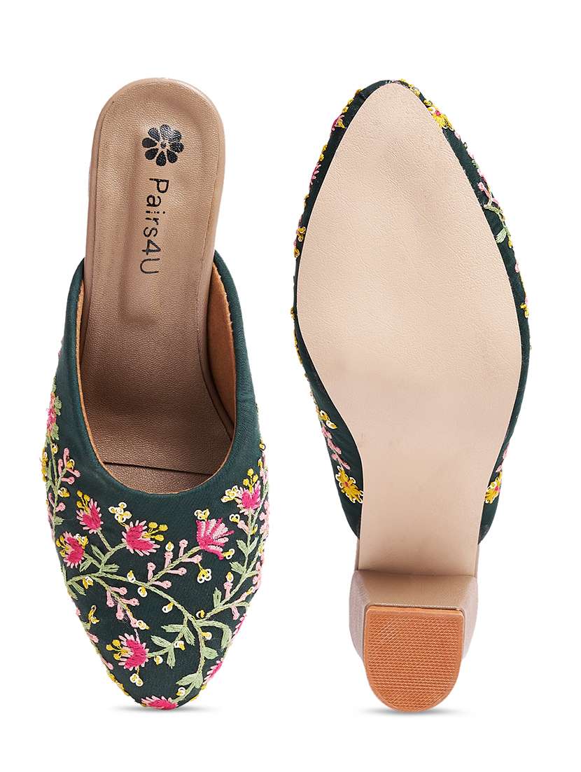 women bottle green embroidered slip on mule - 21941681 - Standard Image - 5