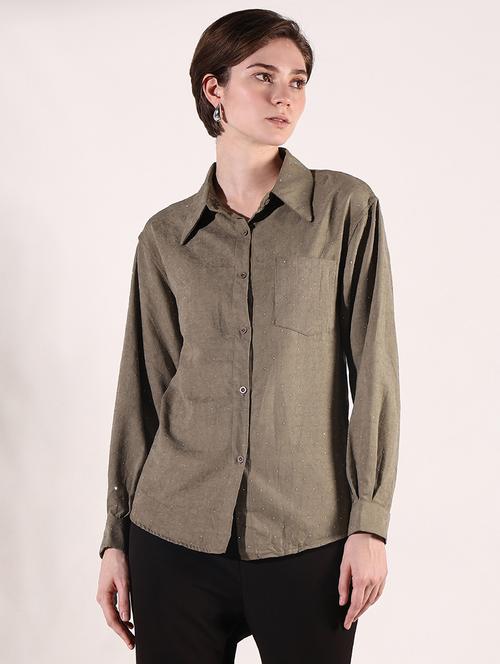 women solid collared long sleeve shirt - 21941697 -  Standard Image - 0
