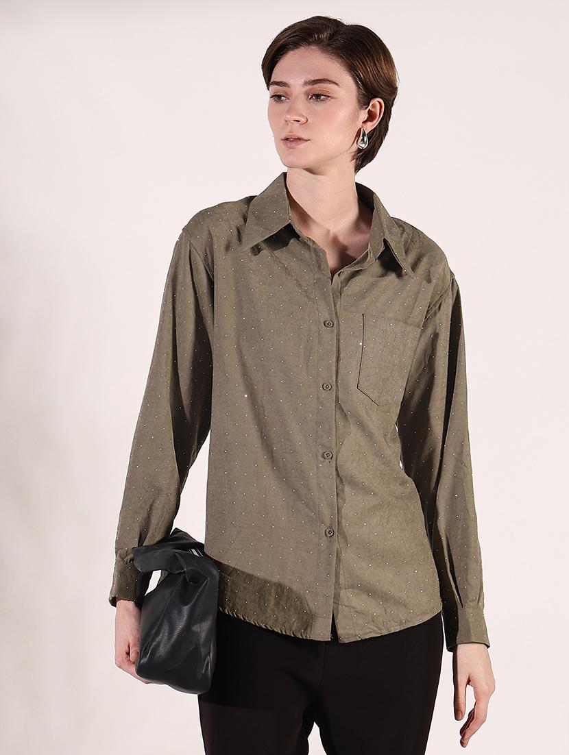 women solid collared long sleeve shirt - 21941697 - Standard Image - 5